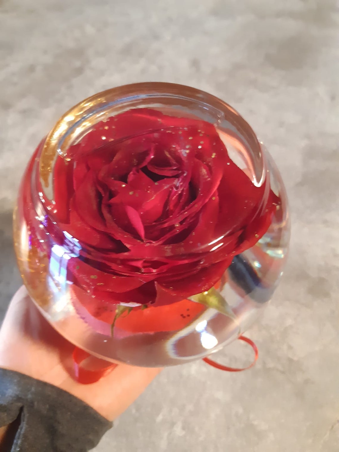 Real preserved rose in a water glass globe/Infinity | Etsy