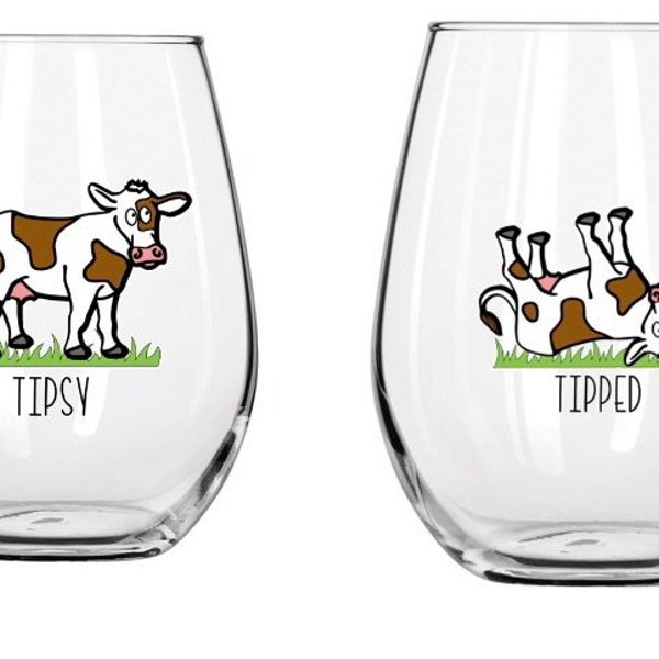 Tipsy/Tipped 16oz stemless wine glass set