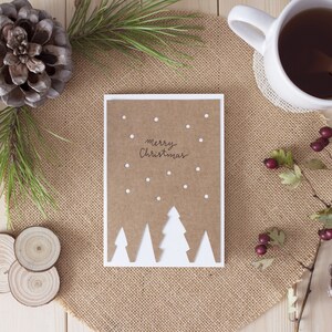 Carte de Noël Cottagecore avec papiers durables, carte de voeux de vacances rustique et écologique découpée à la main, carte-cadeau de Noël naturelle A6