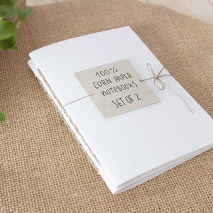 Mini quaderno in carta di mais rustica sostenibile rilegato a mano, set di 2 diari boho ecologici cuciti a mano in formato A6, regalo boho per gli amanti della natura
