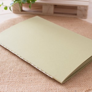Eco-friendly journal made from zero waste olive paper, A5 Hand-sewn natural green notebook, Bohemian and rustic gift for nature lovers