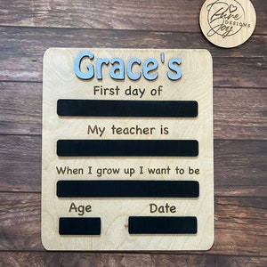 Personalised First Day of School Memory Boards with Coloured 3D Name