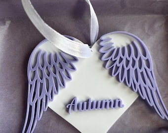 Custom Memorial Acrylic Heart with Angel Wings