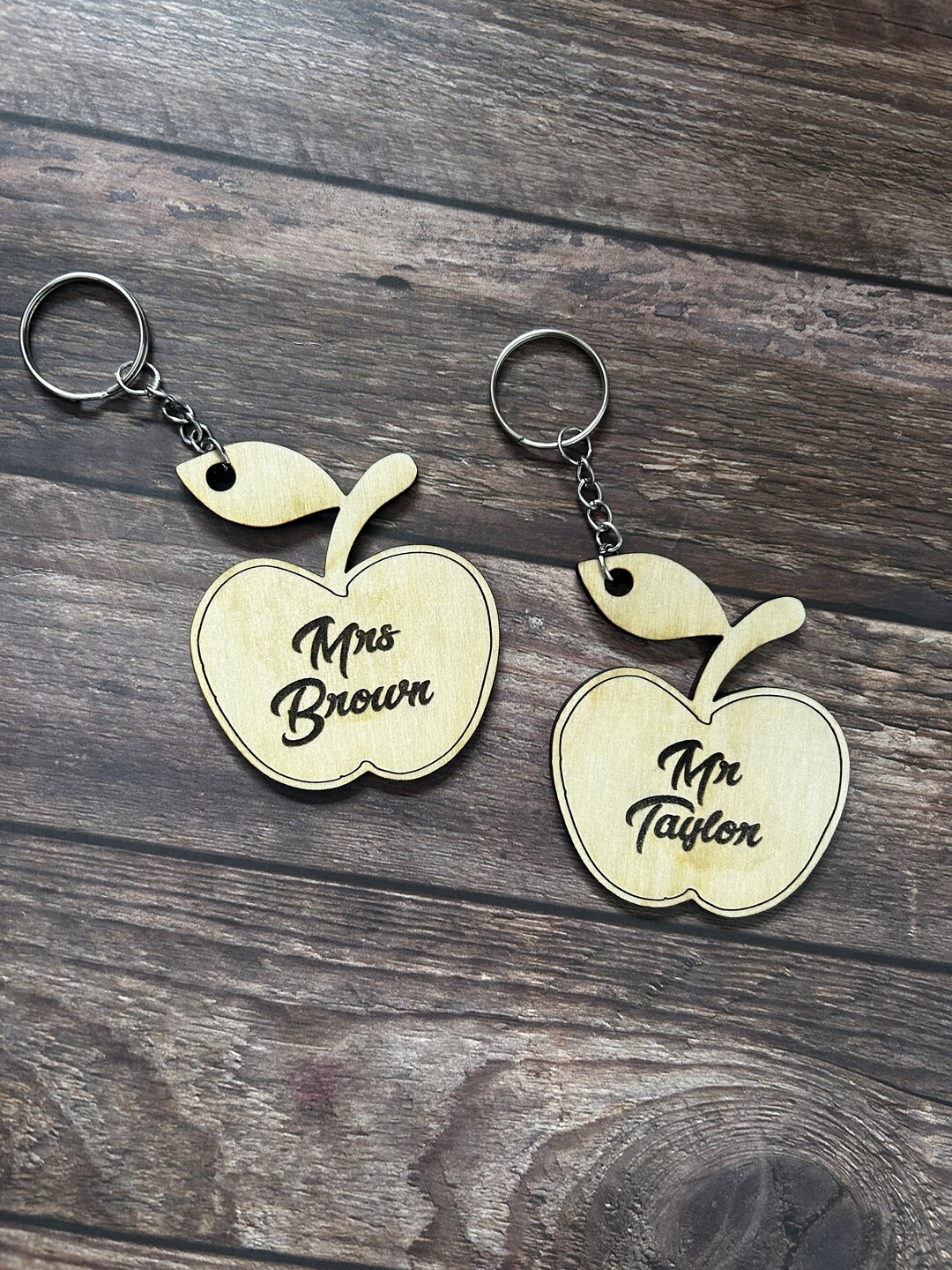 Wooden Personalised Apple Keyring for Teachers Gifts - Etsy