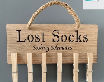 Lost Socks seeking sole mates wall plaque with pegs