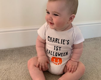 Personalized Baby's First Halloween Bodysuit: Skeleton or Pumpkin