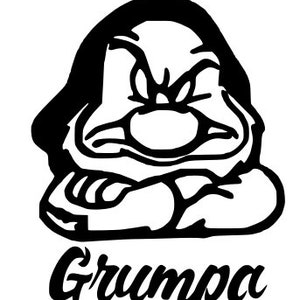 May include: Black and white illustration of a grumpy-looking cartoon character with the word "Grumppa" written below.