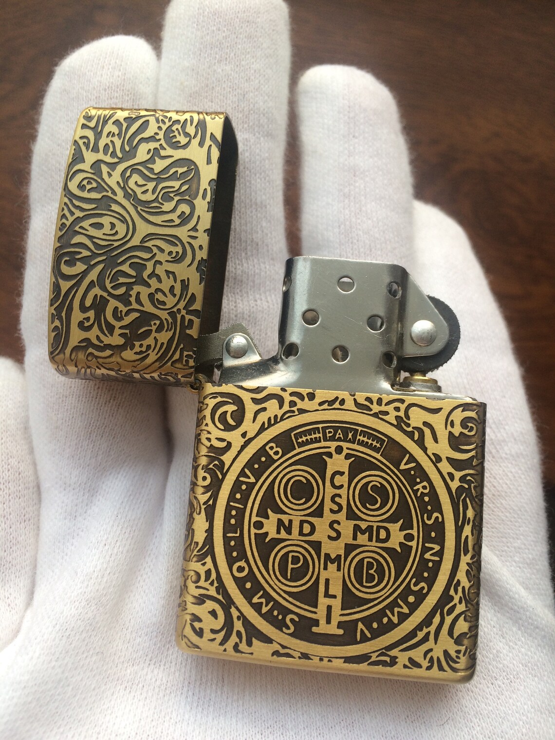 Zippo Saint Constantine Saint Benedict Cross Golden Engraved Etsy