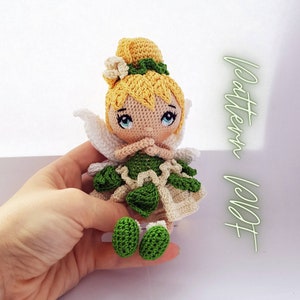 Crochet amigurumi pattern of Fairy in green, crochet doll, crochet girl English PDF