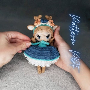 Crochet amigurumi pattern of Baby deer in blue, Crochet doll English PDF
