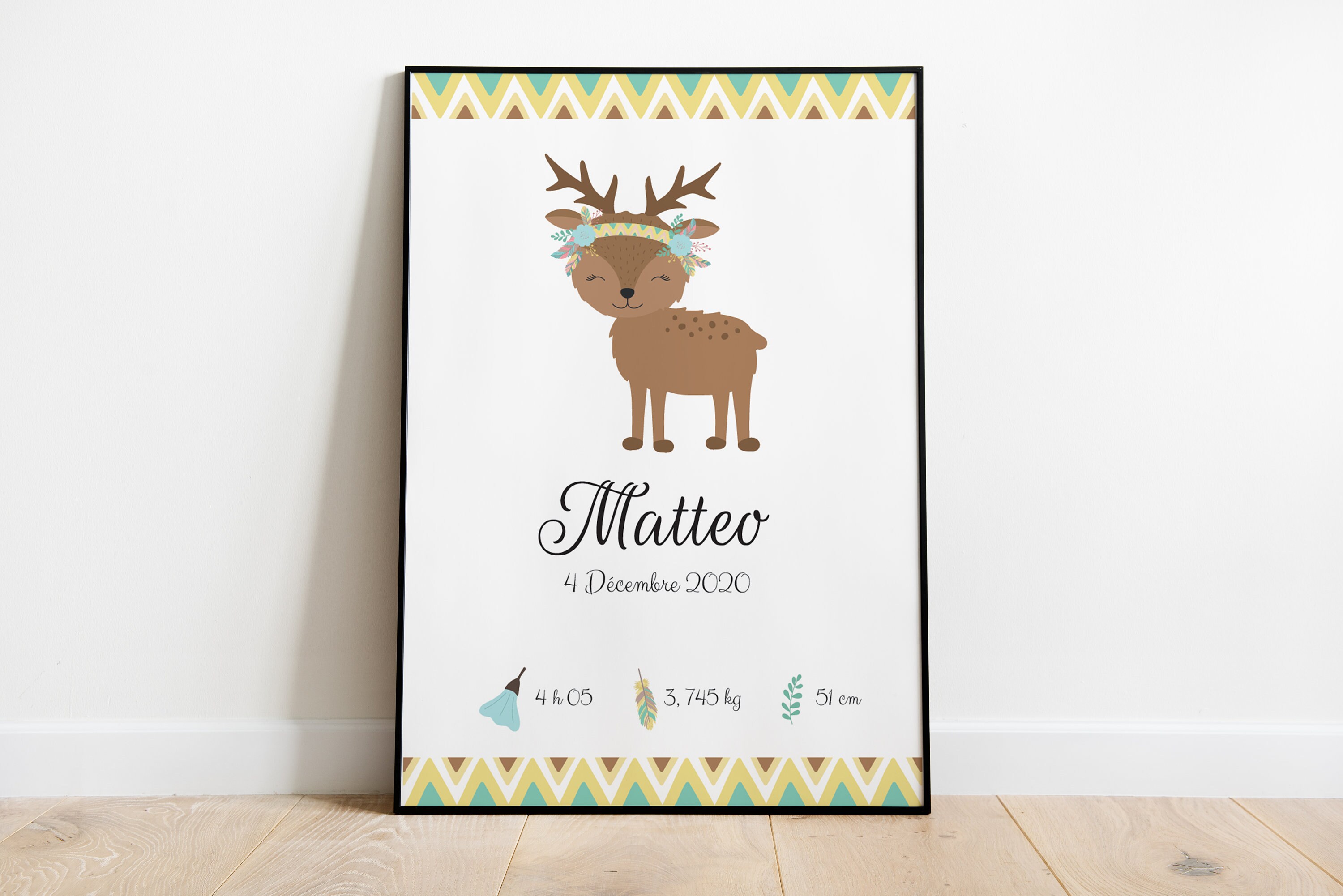 Affiche/Cadre Naissance - Cerf Style Bohème