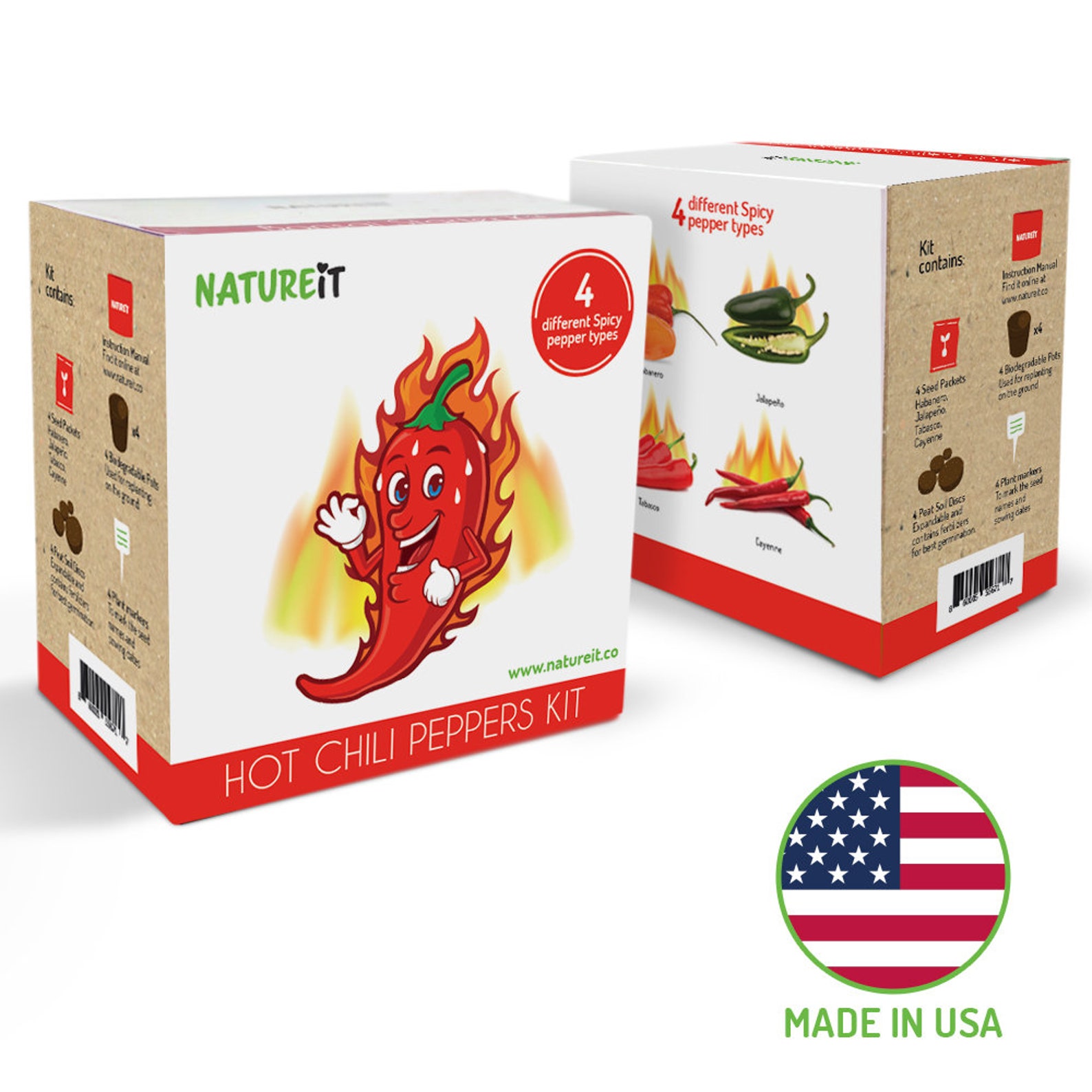 Hot Chili Peppers Seed Starter Kit Grow 4 Spicy Peppers From Seeds. All