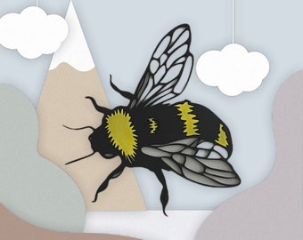 Geometric British Bumble Bee designed wall art.