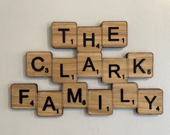 Scrabble letter's personalised  Family Name designed wall art.