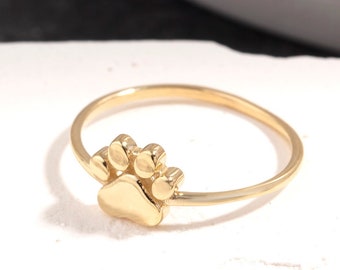 10K,14K,18K Gold Paw Engraved Ring, Pet Memorial Ring, Pet Remembrance Ring, Gift For Dog Lovers, Gift For Cat Lovers, Personalized Paw Ring