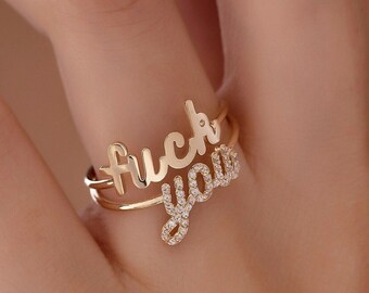 10K,14K,18K Gold Fuck Ring, Gold Fuck You Ring, Fuck Jewelry, Middle Finger Ring, Knuckle Ring, Fuck Ring, Gift For Her, Fuck Written Ring