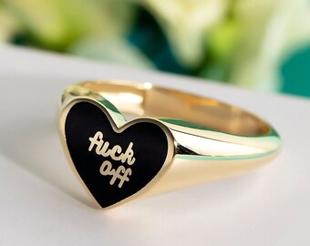 10K,14K,18K Gold Fuck Ring, Fuck Off Ring, Engraved Enamel Fuck Ring, Fuck Jewelry, Middle Finger Ring, Fuck You Ring, Fuck Written Ring