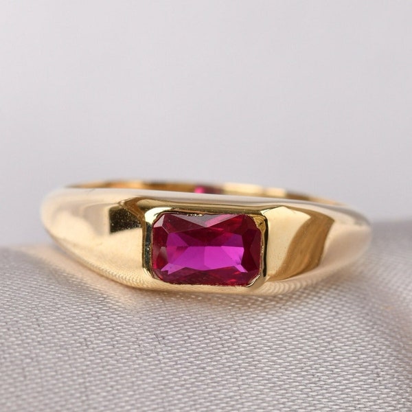10K,14K,18K Gold Birthstone Baguette Ring, Gold Ruby Ring, Mother's Day Gift,  Gift for Her, Birthstone Jewelry, Gift For Mom, Ruby Jewelry