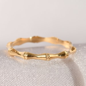 10K,14K,18K Solid Gold Bamboo Ring, Bamboo Ring, Dainty Band Ring, Gift For Her, Gift For Mom, Birthday Gift, Mother's Day Gift,Sisters Gift