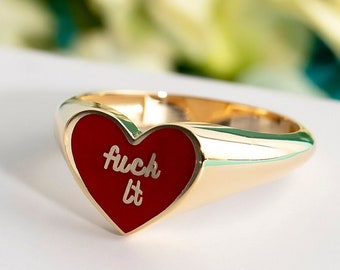 10K,14K,18K Gold Fuck Ring, Fuck It Ring, Gold Engraved Enamel Fuck Ring, Fuck Jewelry, Middle Finger Ring, Fuck Ring, Personalized Gift