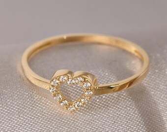 10K,14K,18K Gold Heart Ring, Heart Jewelry, Gold Heart Ring, Promise Ring, Gift For Mom, Gift For Wife, Heart Wedding Ring, Girlfriend Ring