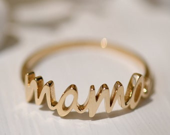 10K, 14K, 18K Gold Mama Ring, zierlicher Mama Ring, Geschenk für Mama, neue Mutter Geschenk, Schmuck für Mütter, Mütter Ring, Gold Mama Ring, Muttertagsgeschenk