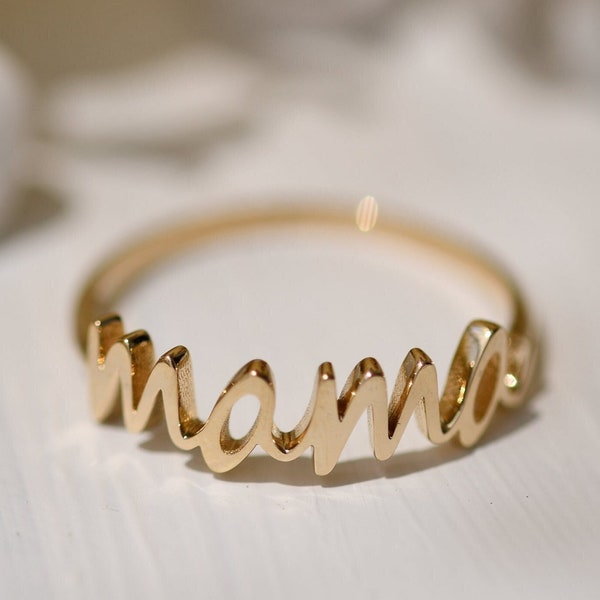 10K, 14K, 18K Gold Mama Ring, Sierlijke Mama Ring, Cadeau voor moeder, Nieuwe Moeder Cadeau, Sieraden voor moeders, Moeders Ring, Gouden Moeder Ring, Moederdag Cadeau