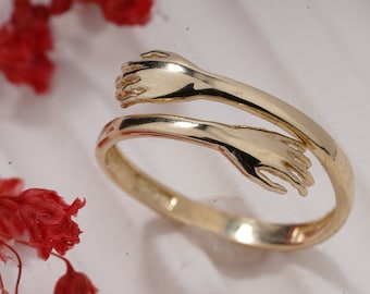 10K, 14K, 18K Gold Hug Ring, Gold Handring, Freundschaftsring, Geschenk für Freundin, minimalistischer Ring, Geschenk für Mama, Geschenk für Sie, Muttertagsgeschenk