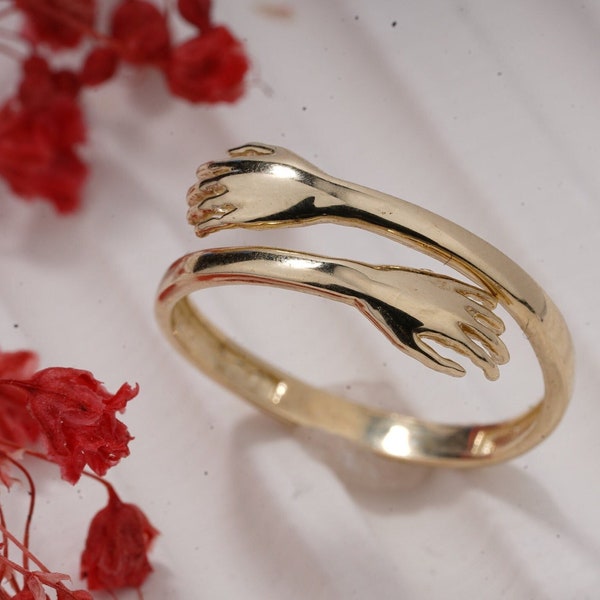 10K, 14K, 18K Gold Hug Ring, Gold Handring, Freundschaftsring, Geschenk für Freundin, minimalistischer Ring, Geschenk für Mama, Geschenk für Sie, Muttertagsgeschenk