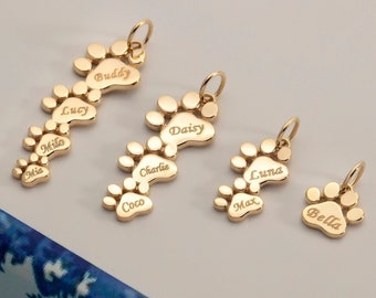 10K,14K,18K Gold Engraved Multiple Paw Pendant, Pet Memorial, Pet Remembrance Gift, Gift For Dog Lovers, Gift For Cat Lovers, Gold Paw Charm