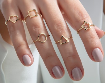10K,14K,18K Gold Symbol Ring, Gold Signet Ring, Heart Ring, Open Circle Ring, Triangle Ring, Square Ring, Star Ring, Gold Minimalist Ring