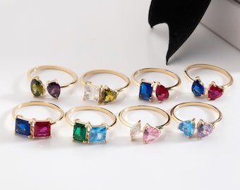 10K 14K 18K Gold Toi et Moi Ring, Custom Toi et Moi Ring, Personalized Birthstone Ring, Engagement Ring,Two Stone Ring,Birthstone Toi Et Moi