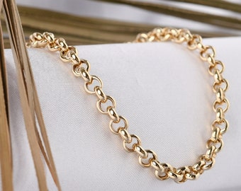 14K Gold Rolo Chain Bracelet, Unisex Gold Chain Bracelet, Thickness: 5 mm, Chain Bracelet, Gift For Her, Gift For Him, Mother's Day Gift