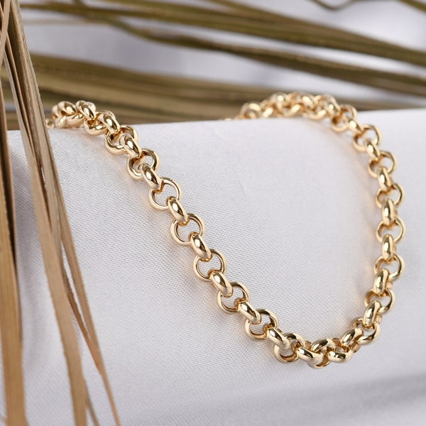 Bracciale a catena Rolo in oro 14K, Bracciale a catena in oro unisex, Spessore: 5 mm, Bracciale a catena, Regalo per lei, Regalo per lui, Regalo per la festa della mamma