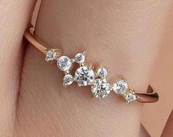 10K,14K,18K Gold Cluster Ring, Sparkling Cluster Ring, Elegant Engagement Ring, Minimalist Gold Ring, Wedding Band Ring, Mother's Day Gift