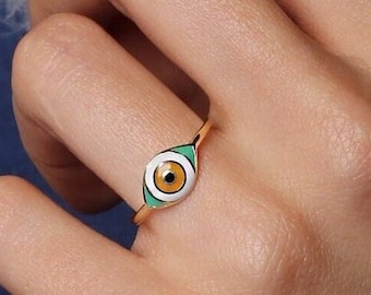 10K,14K,18K Gold Evil Eye Ring, Protection Ring, Gold Evil Eye Jewelry, Classic Evil Eye Ring, Gift For Her, Mother's Day Gift, Gift For Mom