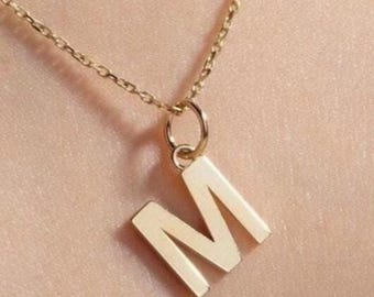 10K 14K 18K Solid Gold Letter Charm, Gold Initial Pendant, Unisex Letter Pendant, Alphabet Charm, Custom Initial Pendant, Gift for GF