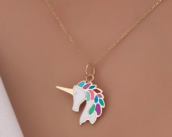 10K,14K,18K Gold Unicorn Pendant, Kids Unicorn Pendant, Unicorn Jewelry, Unicorn Pendant, Unicorn Charm, Mother Daughter Charm, Kids Pendant