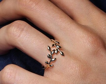 10K,14K,18K Gold Leaf Ring, Gold Diadem Ring, Wedding Gift, Gift For Mom, Gift For Her, Stackable Ring, Mother's Day Gifts, Mothers Ring