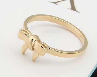 10K 14K 18K Gold Ribbon Bow Ring, Gold Minimalist Bow Ring, Ribbon Ring, Bow Jewelry, Bow Tie Ring, Gold Knot Ring, Mother's Day Gift