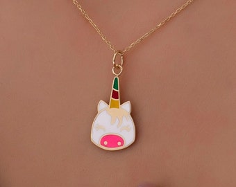 10K,14K,18K Gold Unicorn Pendant, Kids Unicorn Pendant, Unicorn Jewelry, Unicorn Charm, Gift For Kids, Mother Daughter Charm,Unicorn Pendant