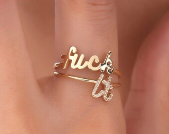 10K,14K,18K Gold Fuck Ring, Gold Fuck It Ring, Fuck Jewelry, Middle Finger Ring, Knuckle Ring, Fuck Ring, Gift For Her, Valentine's Day Gift