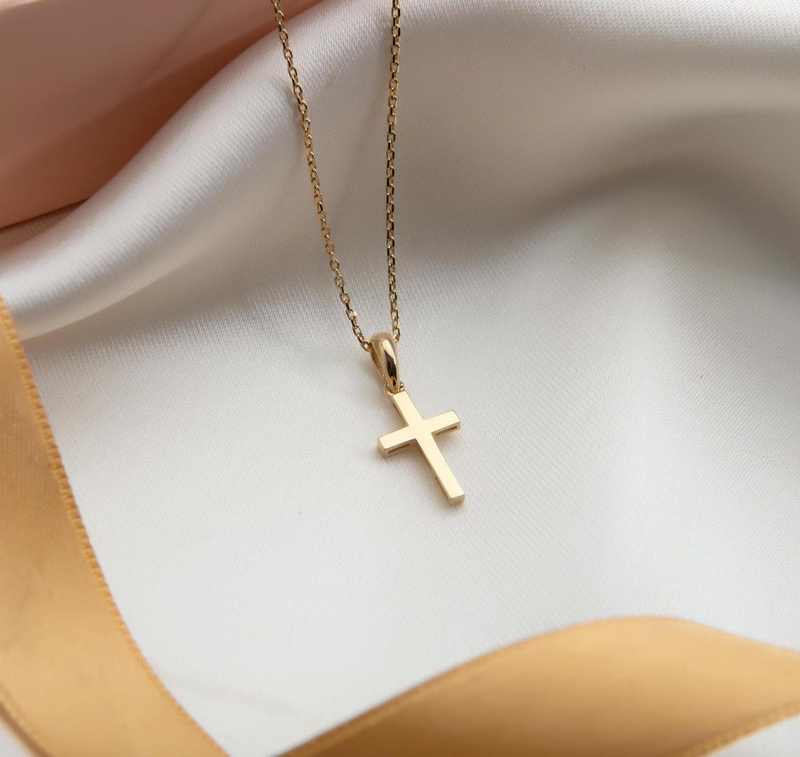 14K Gold Custom Engrave Cross Pendant, Personalized Cross Charm ...