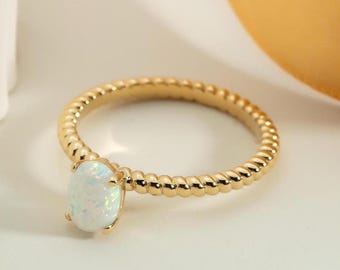 10K 14K 18K Gold Natural Gemstone Opal Ring, Gold Opal Ring, October Gem Stone Ring, Natural Opal Ring, Birthstone Ring, Gold Gemstone Ring