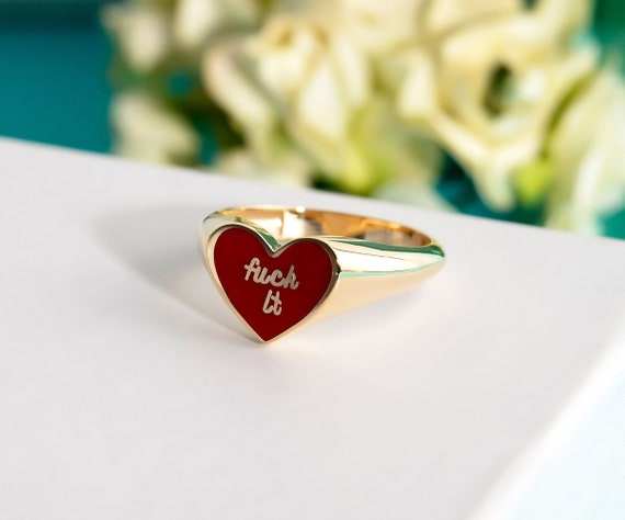 10K,14K,18K Gold Fuck Ring, Fuck It Ring, Gold Engraved Enamel
