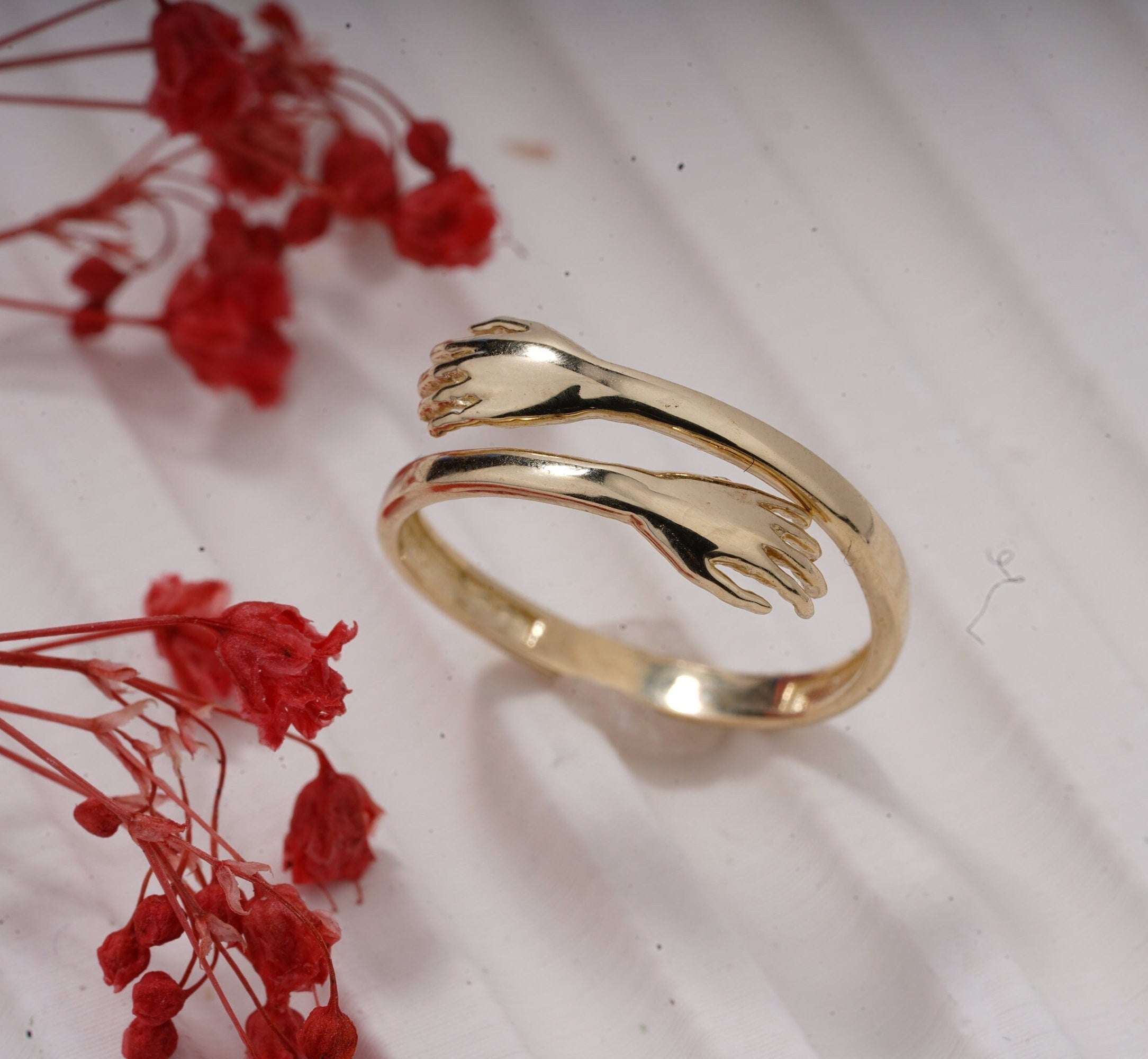 Hand Rings With Gold 10K,14K,18K Gold Hug Ring, Gold Hand Ring, Friendship Ring, Gold ...