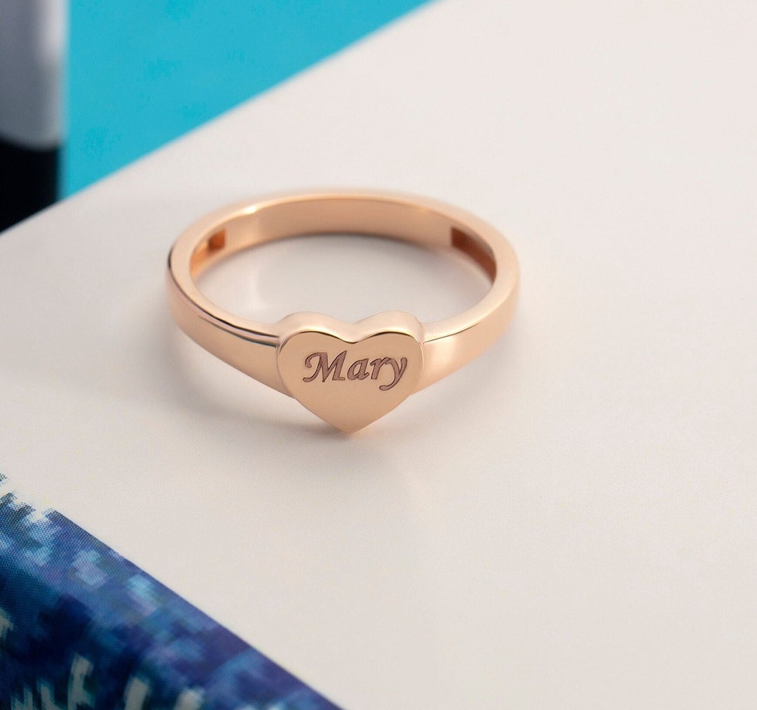 10K 14K 18K Gold Engraved Heart Ring Personalized Heart Ring 10K 14K 18K Gold Engraved Heart Ring Personalized Heart Ring