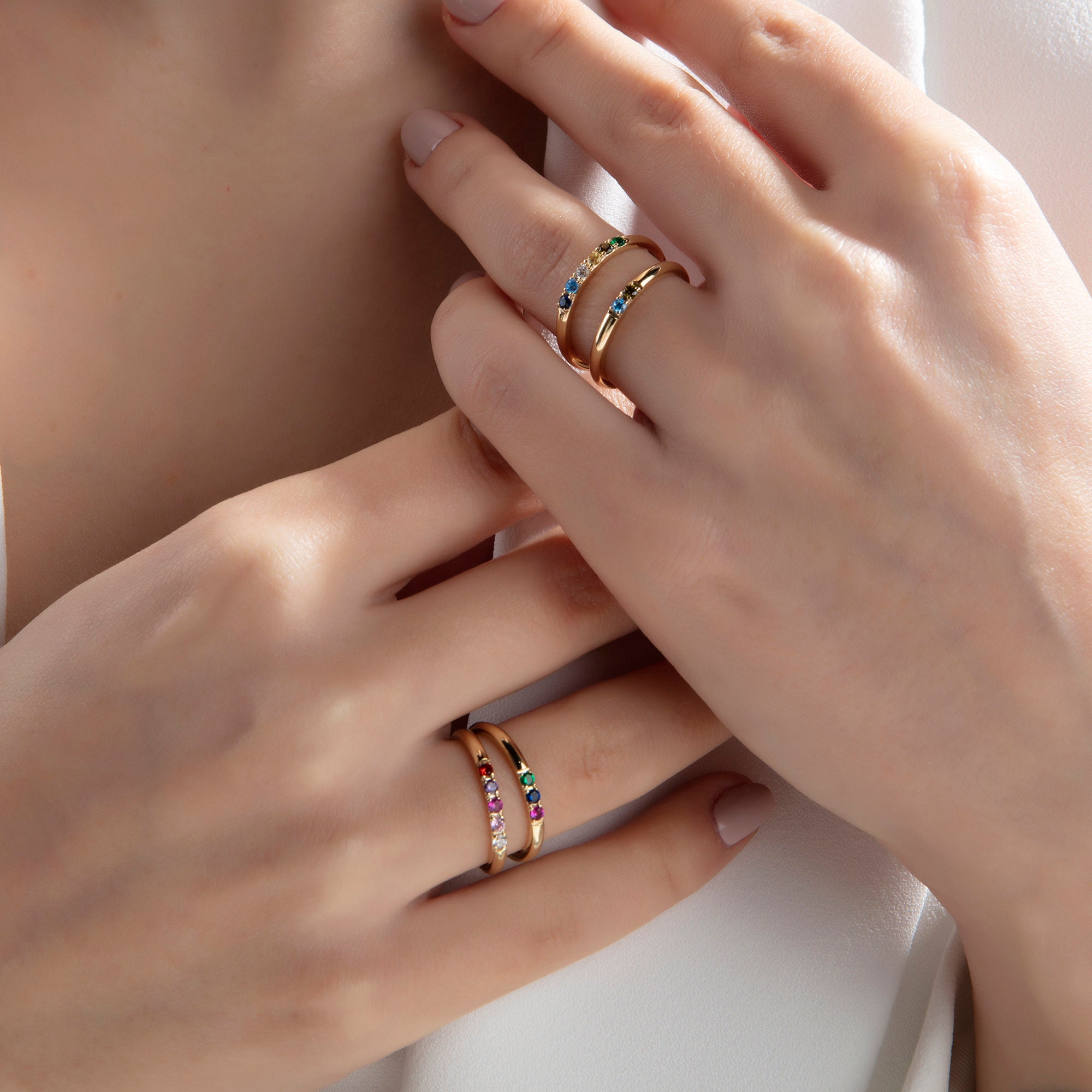 BETHZA Custom Gold Mother's Ring With Birthstones & Names - 10K 14K 18K Personalized Jewelry - View #9
