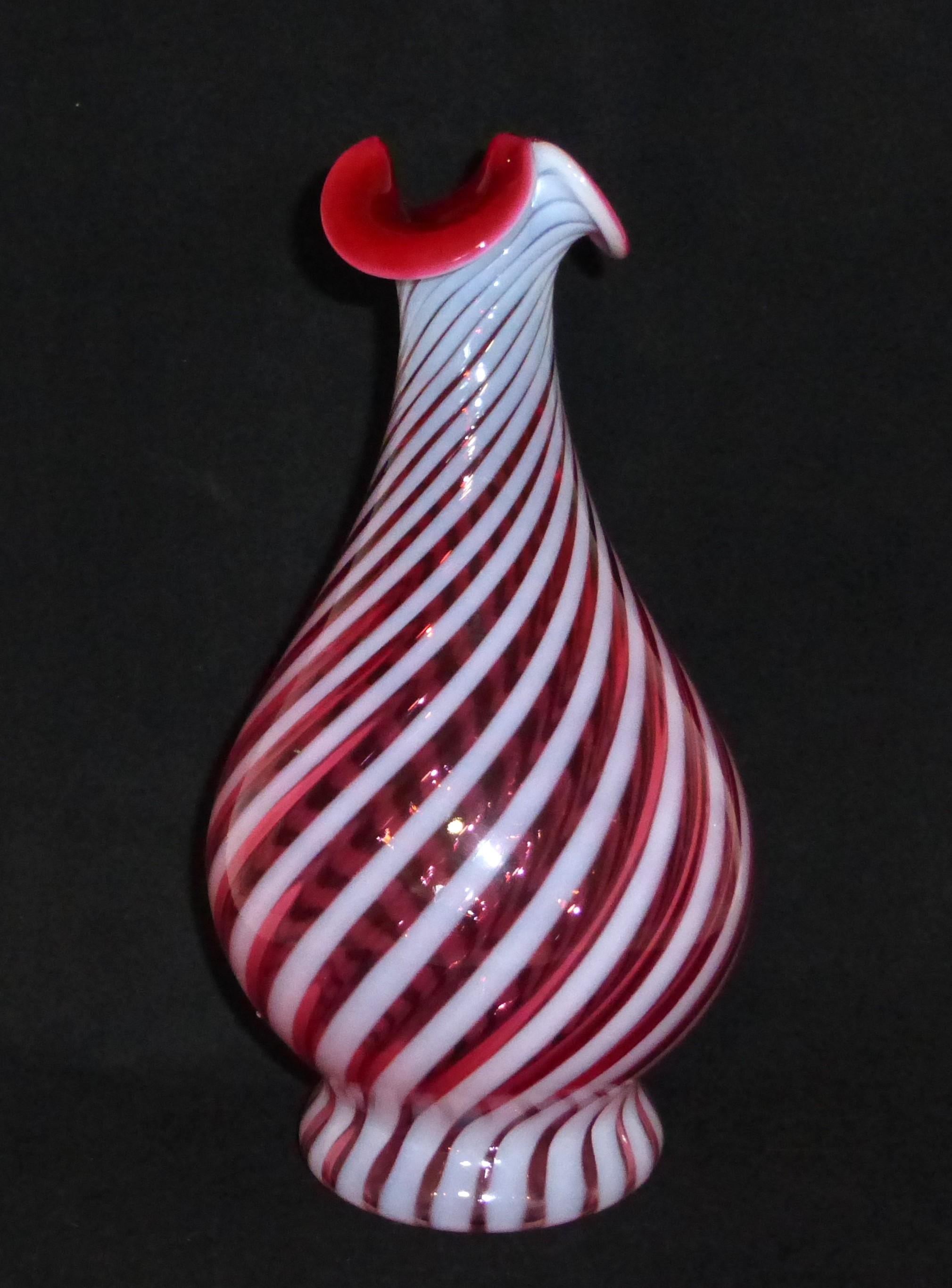 Fenton Cranberry Opalescent Swirl Vase - Etsy