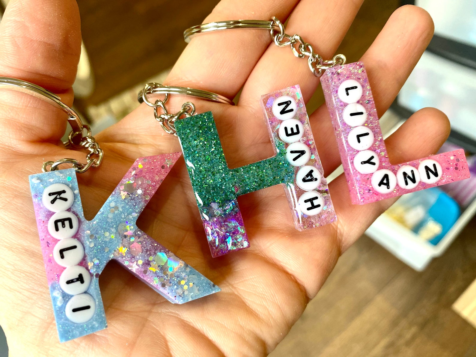 RESIN KEYRING Initial Name Personalised Keyrings Keychains Etsy